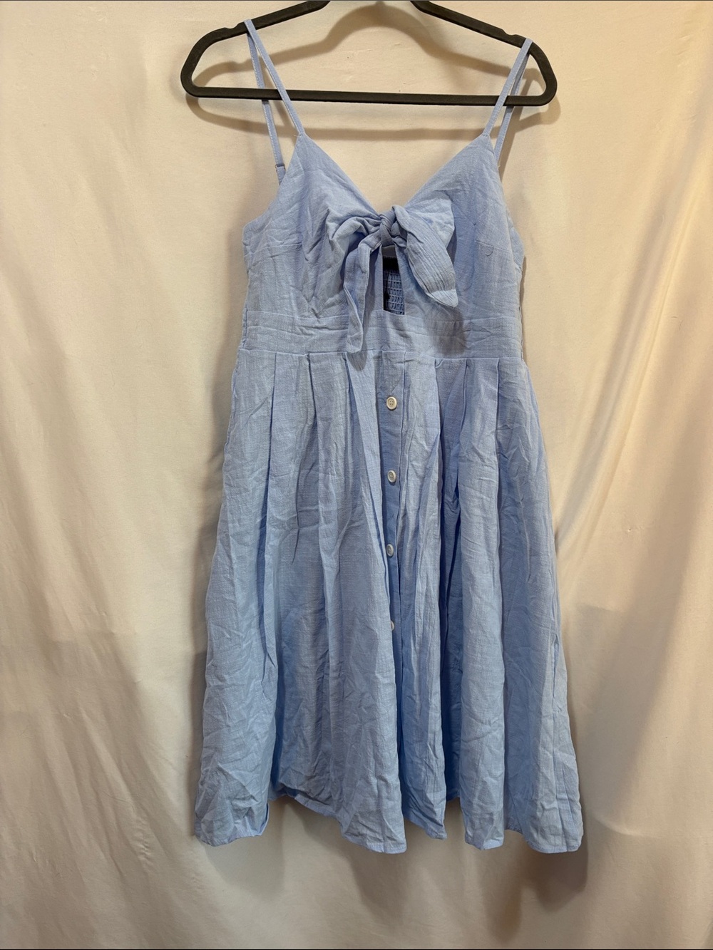 Fancyinn Light Blue Tie-Front Spaghetti Strap Dress